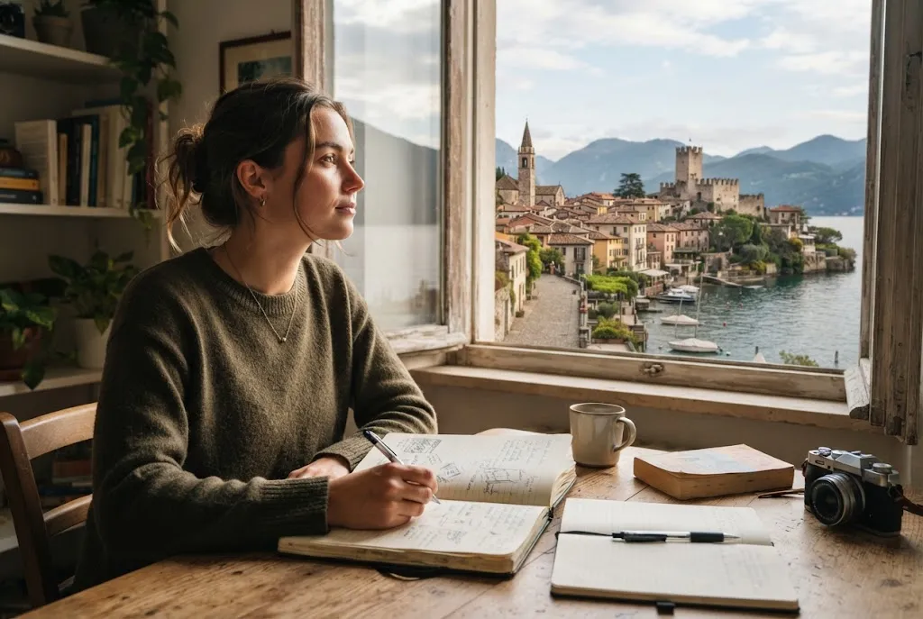 Student writing an essay about an interesting place visited