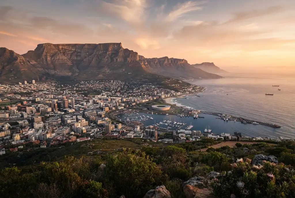 Table Mountain overlooking Cape Town and the Atlantic coastline