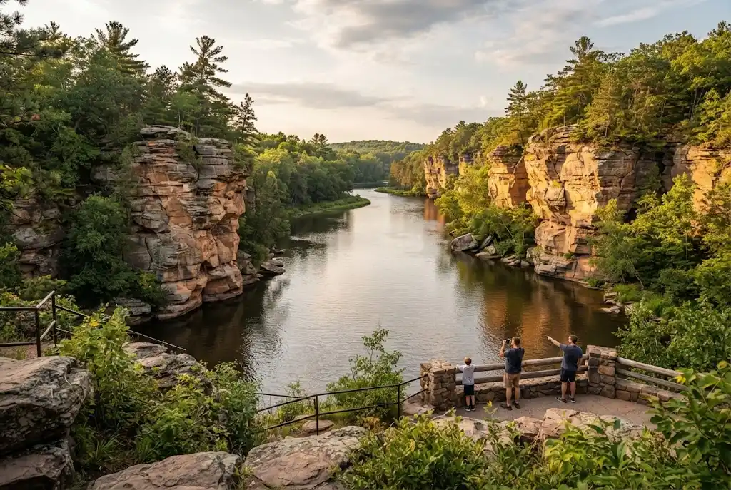 Wisconsin River sandstone cliffs in Wisconsin Dells