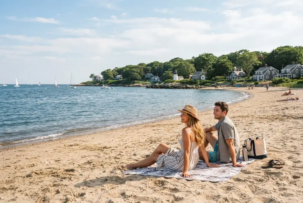 Scenic Connecticut beach and waterfront landscape during summer