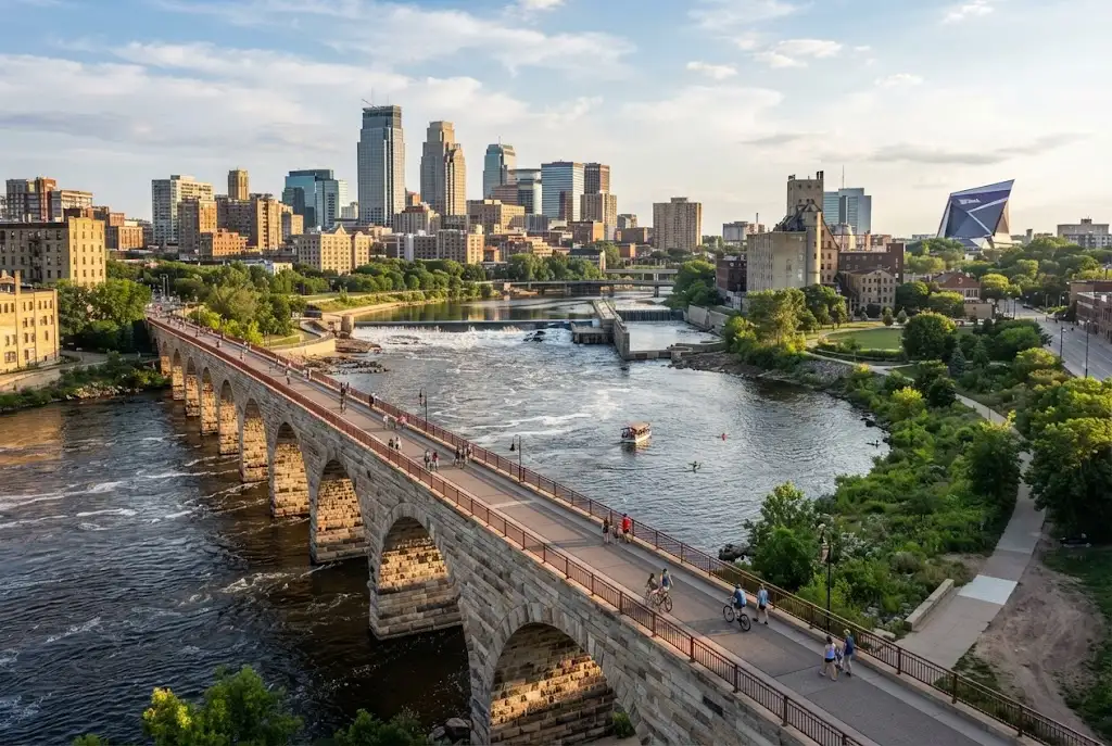 Best places to visit in Minneapolis MN with Stone Arch Bridge and Mississippi River