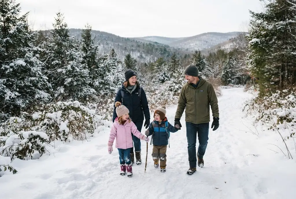 Family enjoying a snowy winter day in New Jersey